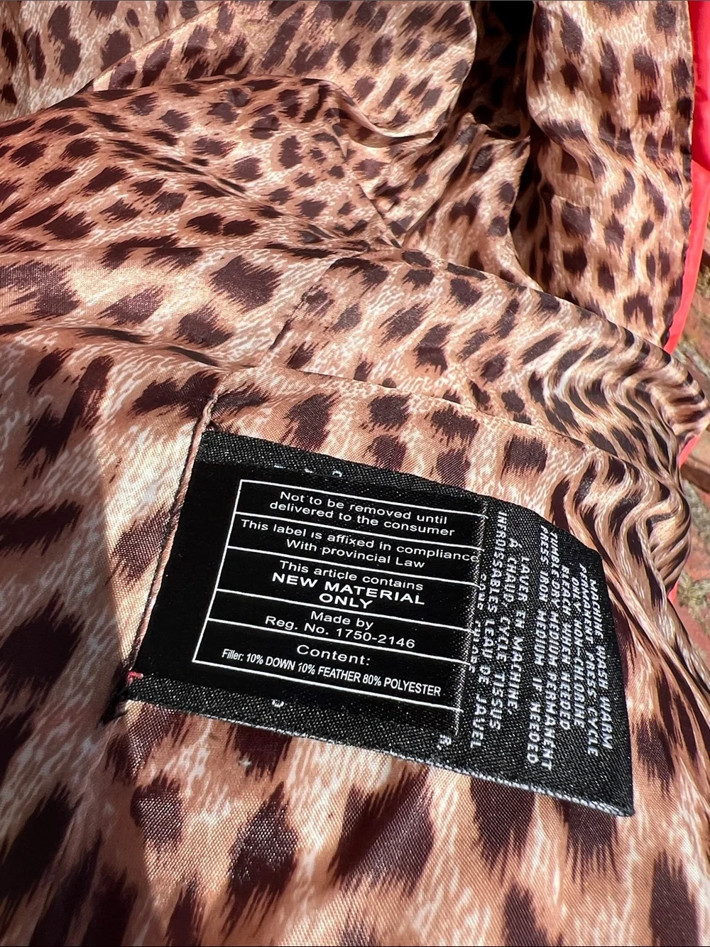 Girl’s 7/8 Red/Orange Puffer Coat with Leopard Lining